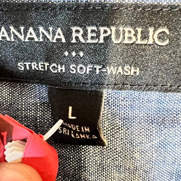 Banana Republic Factory Button Shirt Men L Stretch Soft Wash Contrast Roll Cuffs - Picture 12 of 14